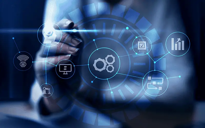Staff member using biometric attendance system illustration